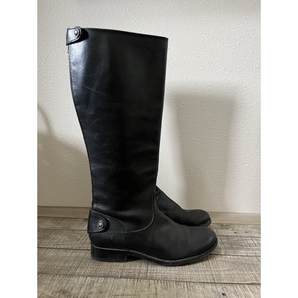 Frye Melissa Size 6 Button Boots Black Women Tall Leather Pull On Riding Boots